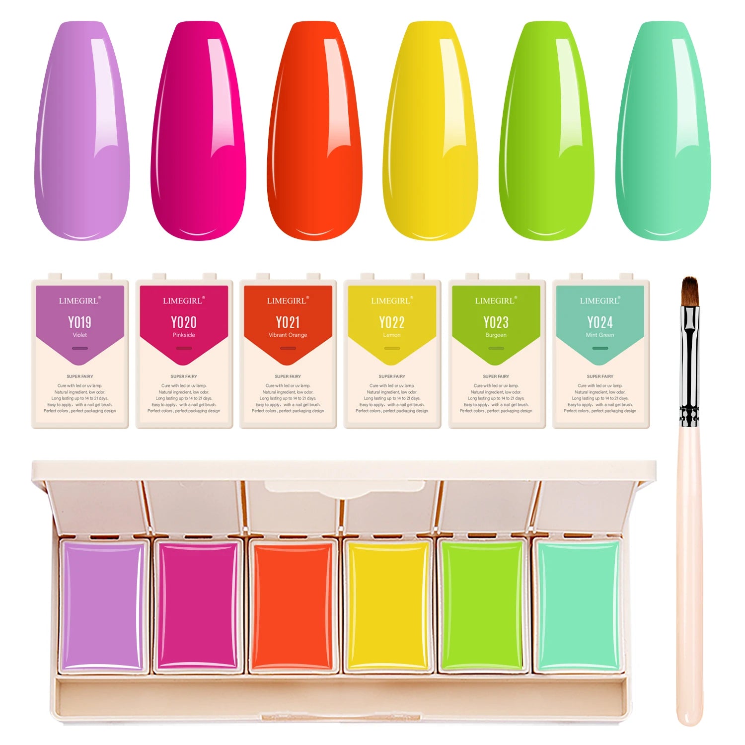 HEMA Free 6-Color Solid Cream UV Gel Nail Polish Set with LED Lamp Eyeshadow Palette Included