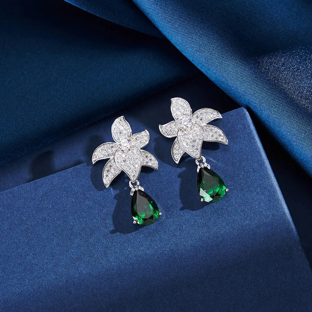 Rinntin LZE37 New 5A Zircon Niche Design 7 * 10mm Water Drop Petal Earrings 925 Silver Elegant Fine Jewelry for Women