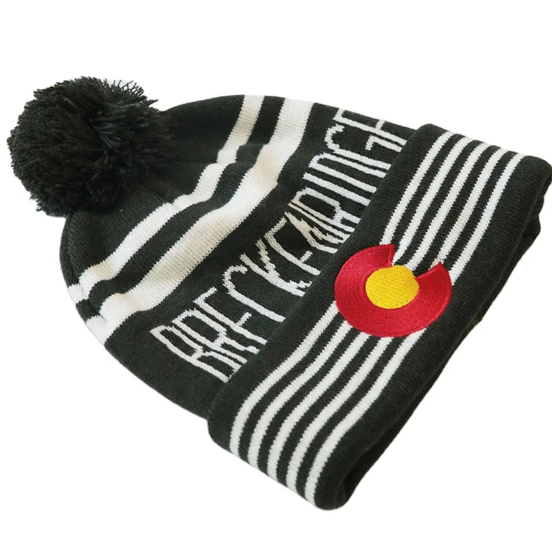 Recycled Designer Color Stripe Beanies Soft Acrylic Knit Hats Cuffed Bobble Beanie Cap Winter Beanie Hat for Men Women Outdoor