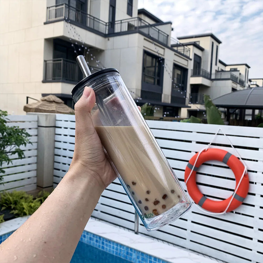 Custom Logo 16oz Straight Clear Boba Tea Tumbler with Lid and Straw Hot Sale Acrylic Plastic Food Grade Tumbler Cups