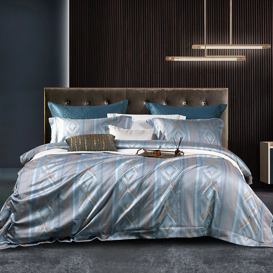 Top Luxury Blue Jacquard Duvet Cover 100% Cotton king Size Bed Sheet Bedding Set Manufacturer