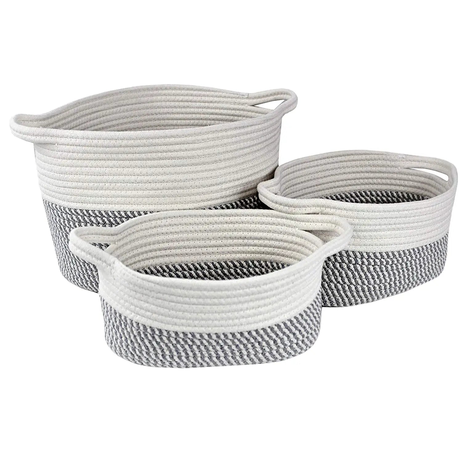 KUYUE Set of 3 Foldable Cotton Rope Storage Box Storage Basket Clothes Organizer Storage Bin Clothing Organizer Modern Folding