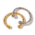 Fine Jewelry Matte Luxury Brand 18K Gold Stainless Steel Fashion Hammer Pattern Irregular Open Cuff Bracelet for Women