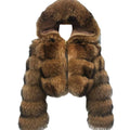 2022Long Sleeves Fashion Outerwear Winter Natural Furry Hooded Jacket Women fox Raccoon Fur Short Coat