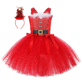 Kids Girls Santa Claus Elf Tutu Dress with Hair Hoop Set Christmas Costume 100% Polyester TV & Movie