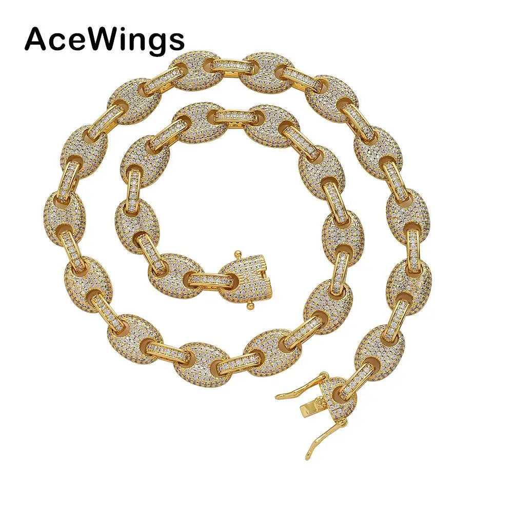 BC017 12mm 16" 18" 20" Brass Prong Setting CZ Chain Necklace  Iced Out Cubic Zircon Bling Bling Jewelry