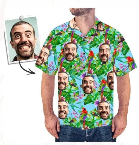 Custom Face Hawaiian Shirt Personalized Photo Button Down Short Sleeve Tropical Funny Shirts for Men Birthday Gift Idea