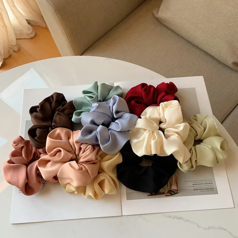 Women Silk Scrunchie Elastic Handmade Multicolor Hair Band Ponytail Holder Headband