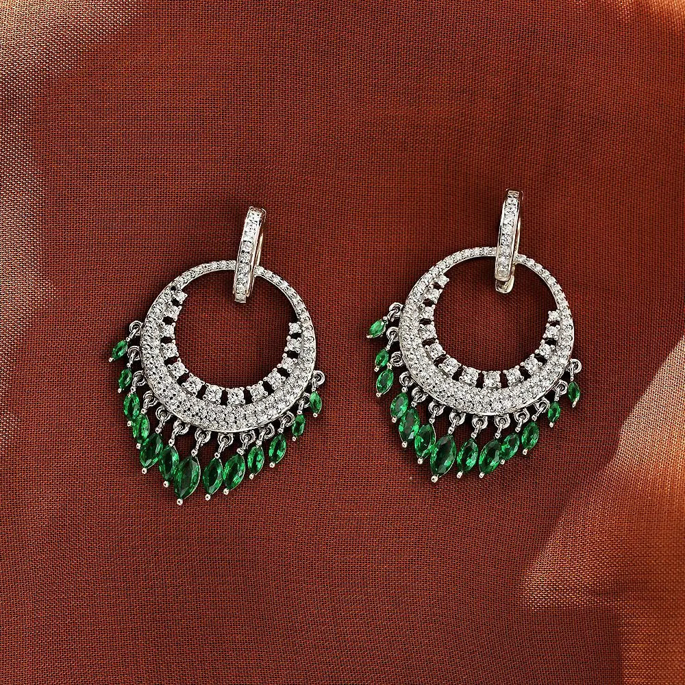 2022 Luxury Bohemian Round Circle Emerald Teardrop Diamond Tassel CZ Earrings for Women