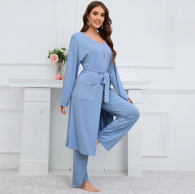 European and American Women's Three Piece New Vest+Long Sleeved Cape Jacket+Wide Leg Pants Casual Set