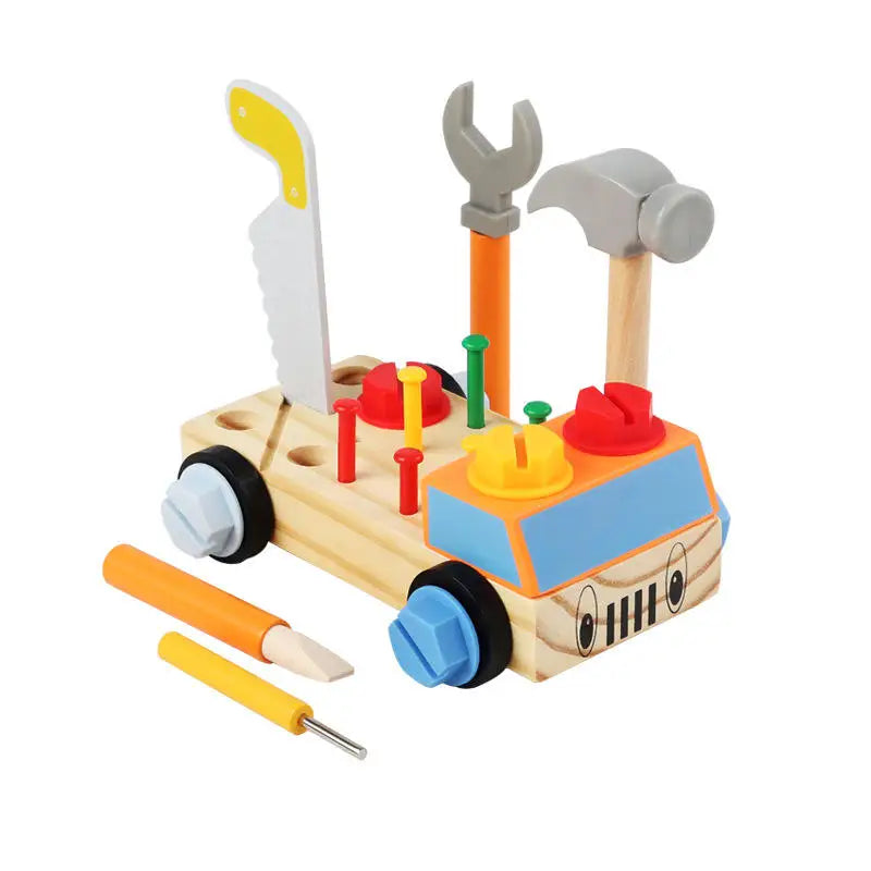 Wholesale Children Wooden Pretend Fire Car DIY Tool Box Educational Nut Screws Tools Assemble Toys for Kids