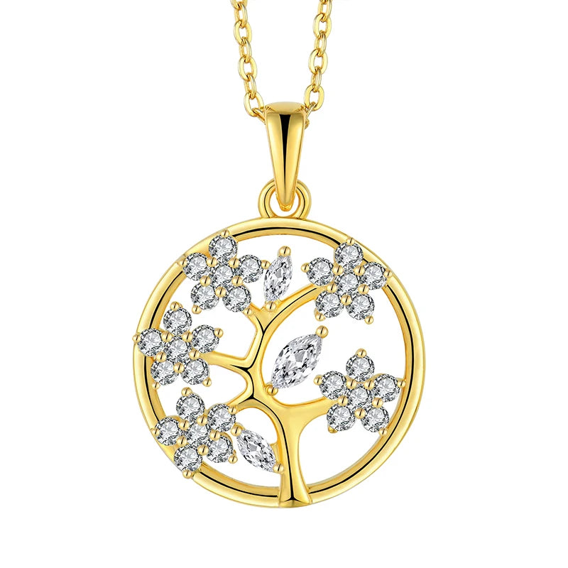 YH JEWELLERY High Polished 925 Sterling Silver Cz Tree of Life Round Pendant Necklace Jewellery