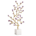 Purple Natural Crystal Stone Marble Base Brass Lucky Tree Decoration Hotel Living Room Table Ornament Copper Tree