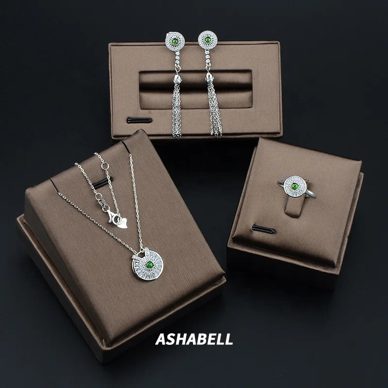 Fine Jewelry 925 Sterling Silver Necklace Set With Natural Jade Inlay Women's Fashion Jewelry Pendant for Birthday or Wedding G