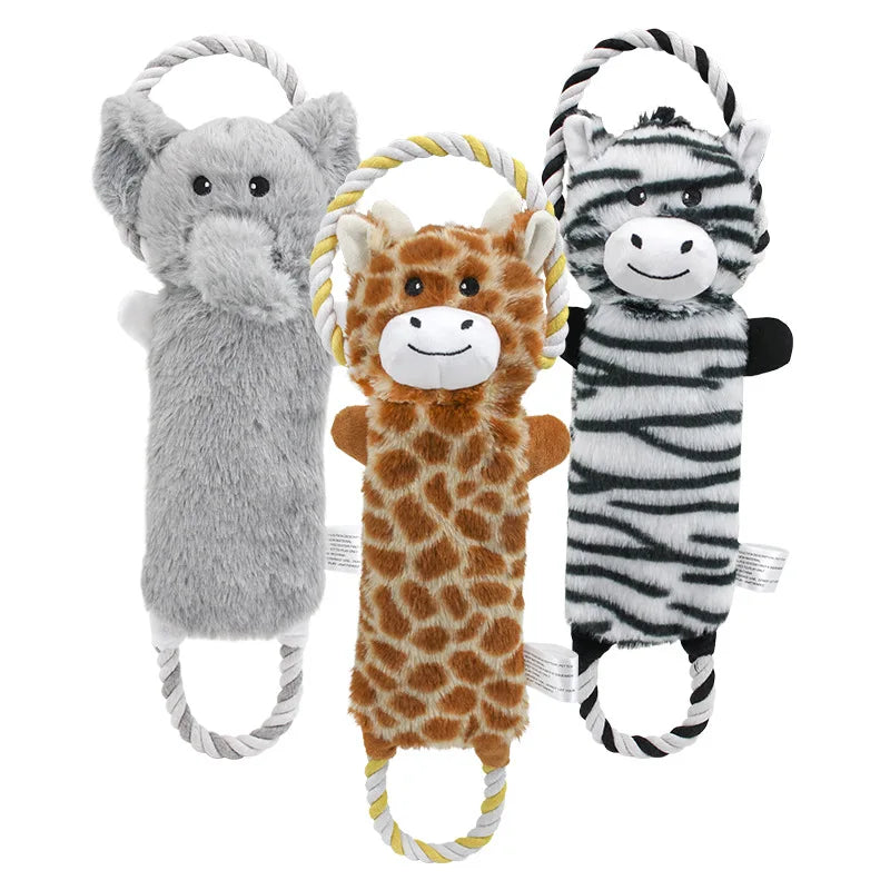 Wholesale Custom Pet Dog Tug Toys No Stuffing Zebra Elephant Durable Luxury Interactive Plush Squeaky Pet Dog Chew Toys for Dogs