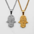 Retro Praying Hands Jewelry Stainless Steel Egyptian Eye Fatima Hamsa Hand Pendant Necklace Men Two Tone Jesus Piece Necklace