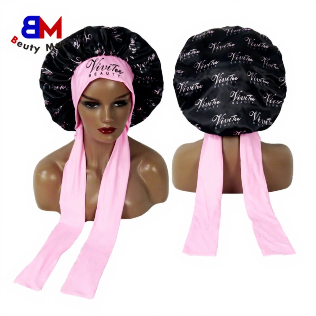 Double Layer Hair Bonnet Silk Cover Sleeping Hat Satin Double Layer Braid Large Bonnet With Elastic Edge Tie