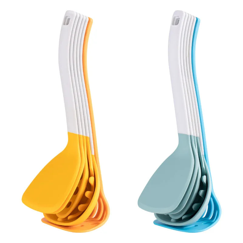 New Product Ideas 2025 Durable Silicone & Nylon Kitchenware 6-Piece Set with Hanging Holes Blue/Yellow