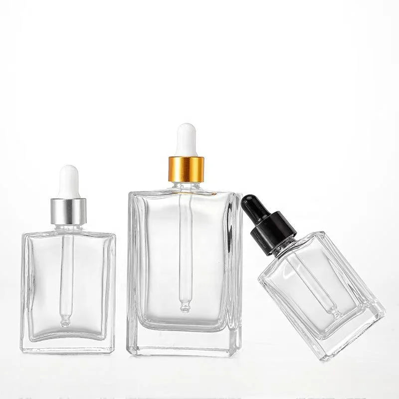 High-Transparency 50ml Square Glass Essential Oil Bottle Perfume Bottle Dropper for Cosmetics 100ml Essential Oil Tube Printing