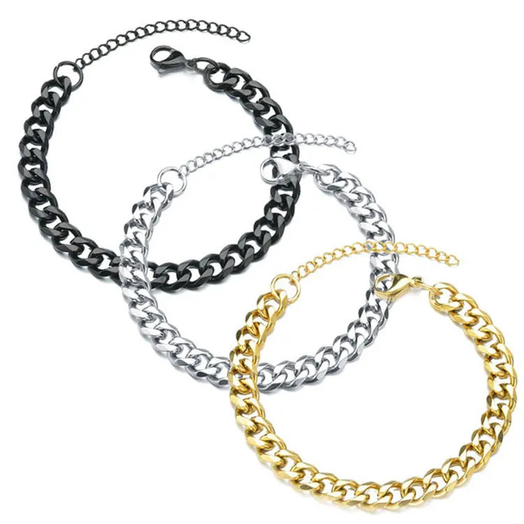 SC Wholesale Stainless Steel Men Bracelets Hip Hop Jewelry Minimalist 3mm 5mm 7mm 9mm 11mm Flat Cuban Chain Bracelet Men