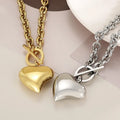 Hip Hop 18K Gold Plated Link Chain Jewelry Set Stainless Steel Heart Charm OT Buckle Necklace Bracelet Women