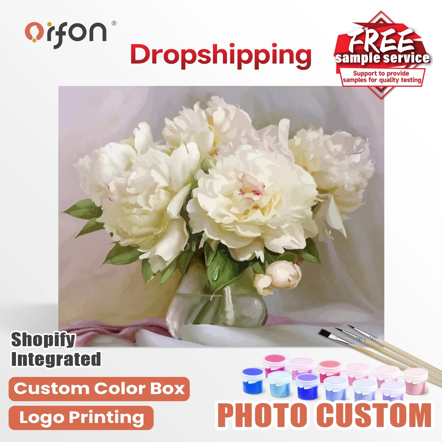 Orfon Dropshipping Peony Bouquet Oil Painting Paint by Numbers Kit - Elegant Floral Still Life Art for Home Decor DIY Craft