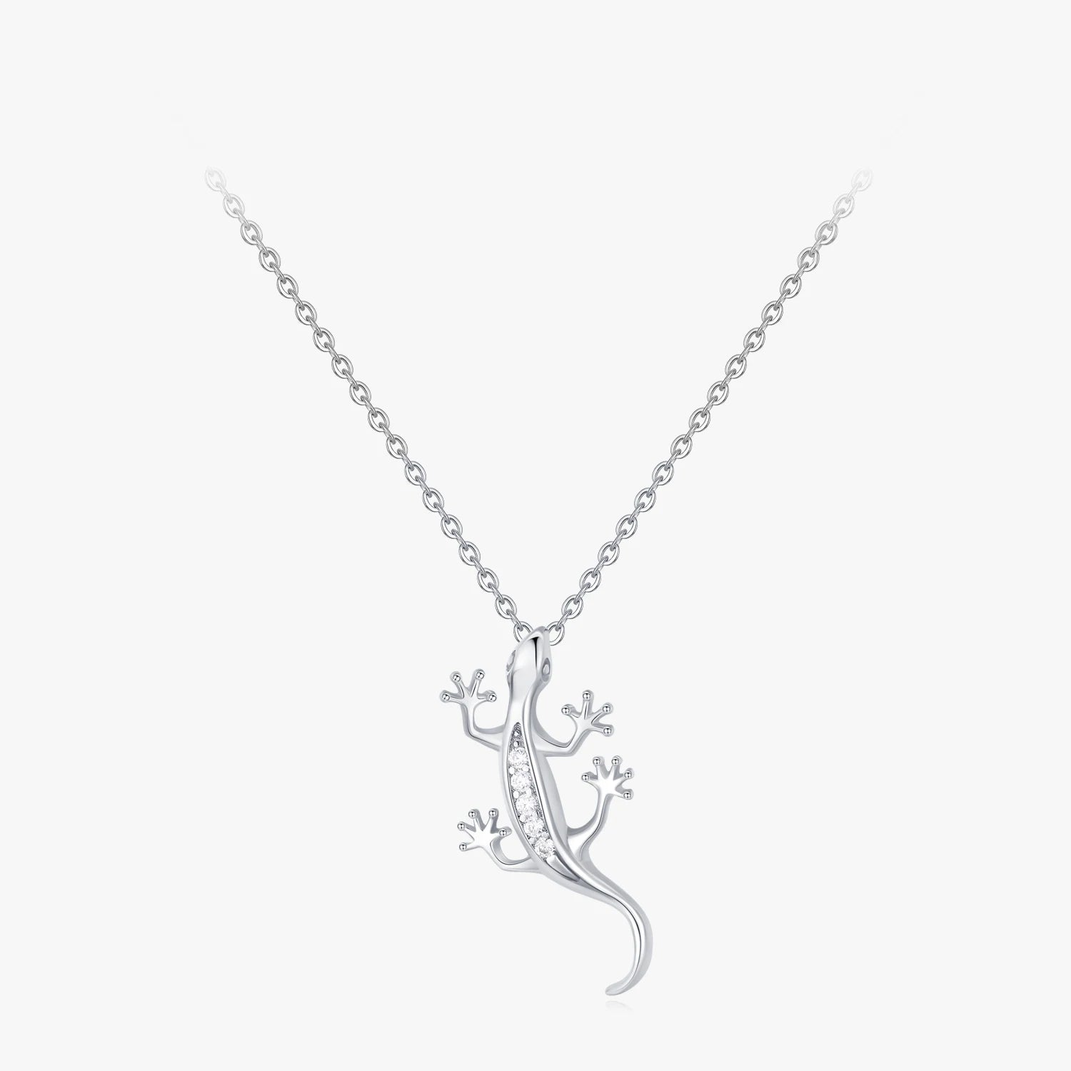 Ailmay Authentic 925 Sterling Silver Fine Lizard Zircon Pendant Necklace for Women Girls Personality Party Accessories Jewelry