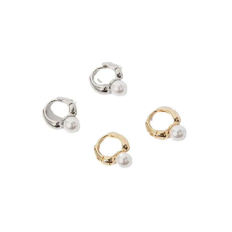 Korean Gold-Plated Freshwater Pearl Earrings Simple Everyday Match Style Ear Clip Design for Temperament Style Fashion Drop