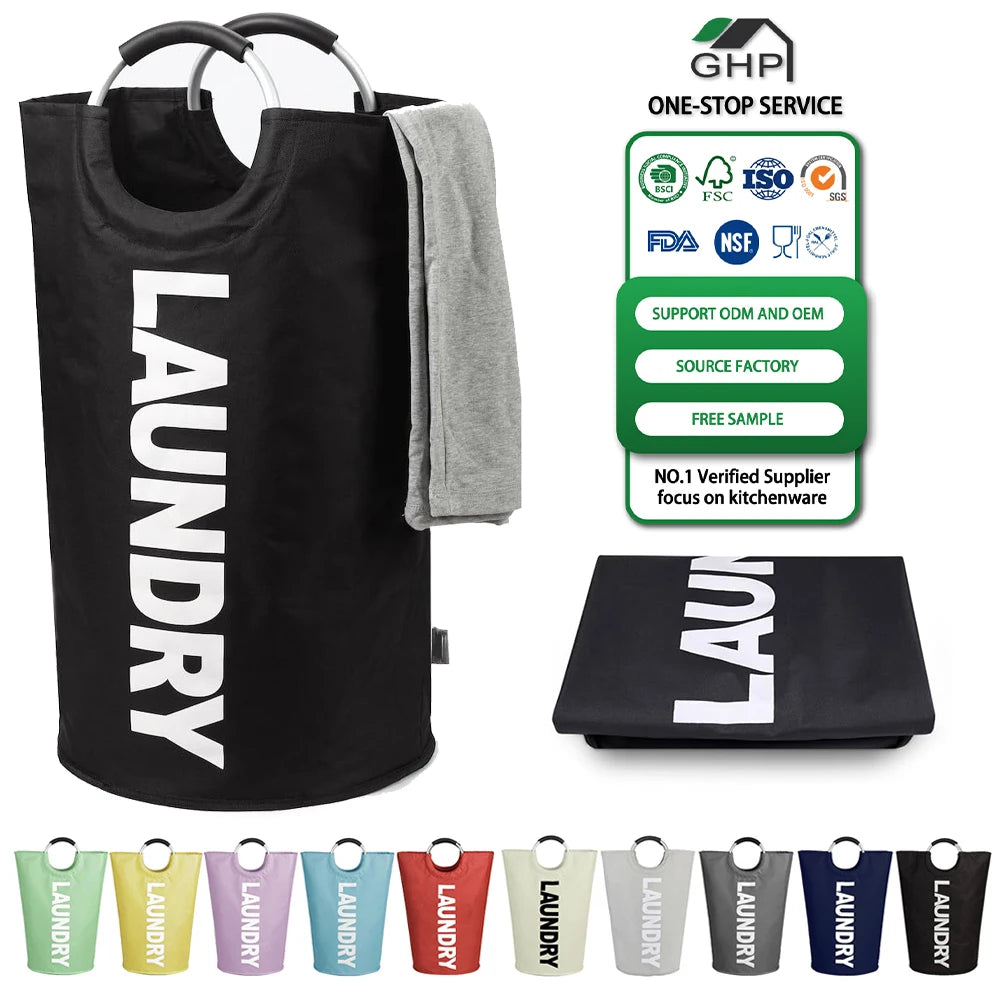 Large Capacity Collapsible Laundry Baskets with Handle Freestanding Tall Clothes Hamper Bag Foldable Dirty Fabric Washing Bin