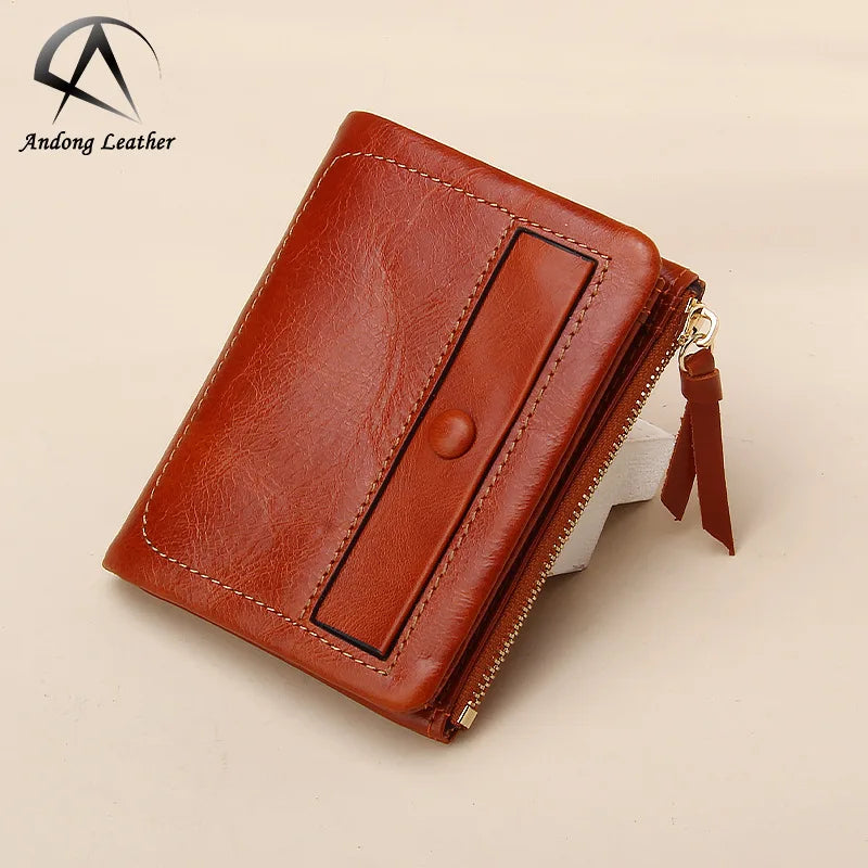 Ladies Short Card Holder Cowhide Wallets for Women Genuine Leather Purse
