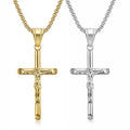 Popular Silver Gold Pendants Chain Cross Crucifix Necklace Stainless Steel Neck Waterproof Religious Jesus Cross Necklace