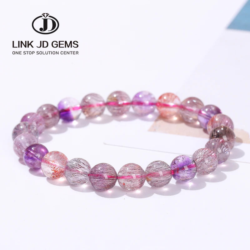 JD Women High Quality Luxury Reiki Healing Crystal Bangles Gift 8A Quality Natural Super Seven Rutilated Quartz Strand Bracelets