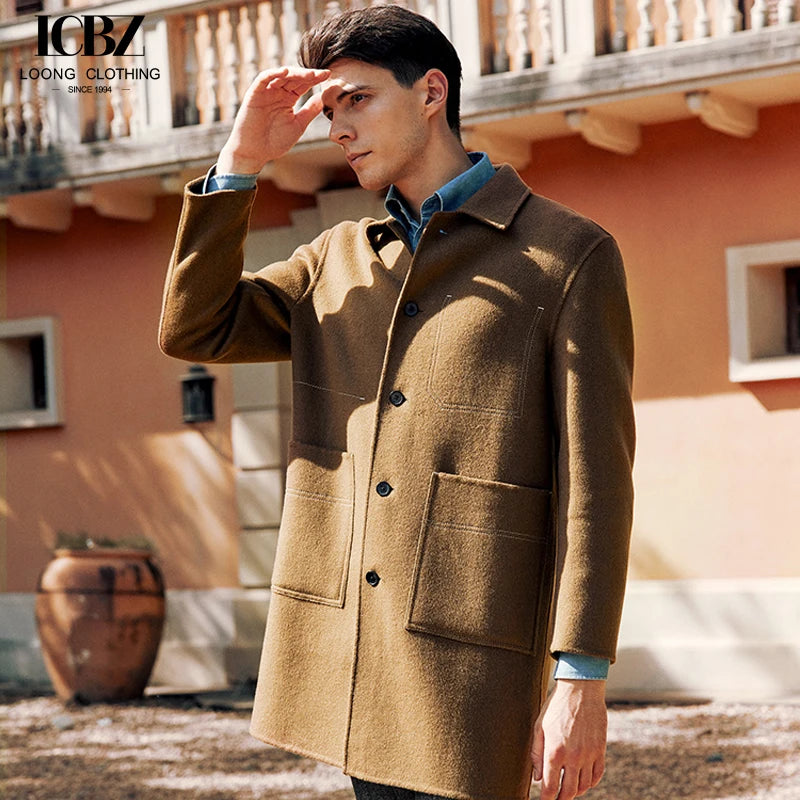 OEM Men's Mid-Length Woolen Coat Wholesale Autumn Winter Versatile Casual Style Loose Warm Windbreaker Overcoat