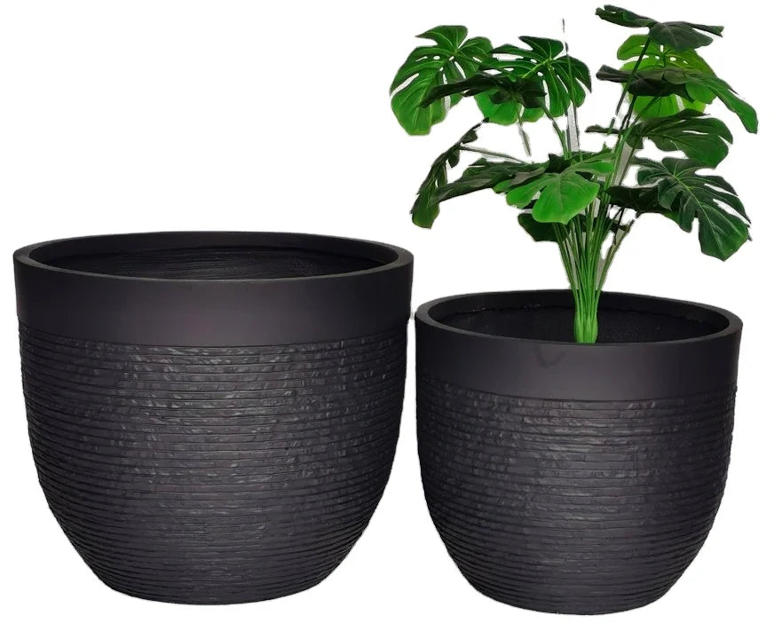 2020 Popular Stone Pattern Fiber Clay Planter Pot Set Bulk Flower Pots with Floor Usage Condition