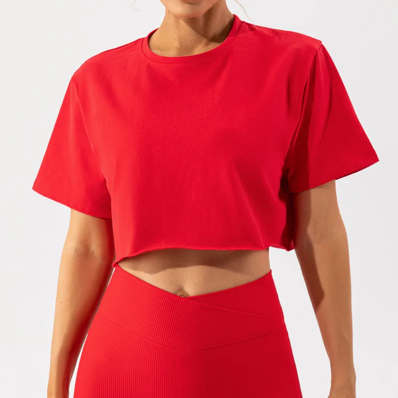 SHINBENE Casual Running T- Shirt Women Workout Oversized Cropped Top Plain Short Sleeve Shirts