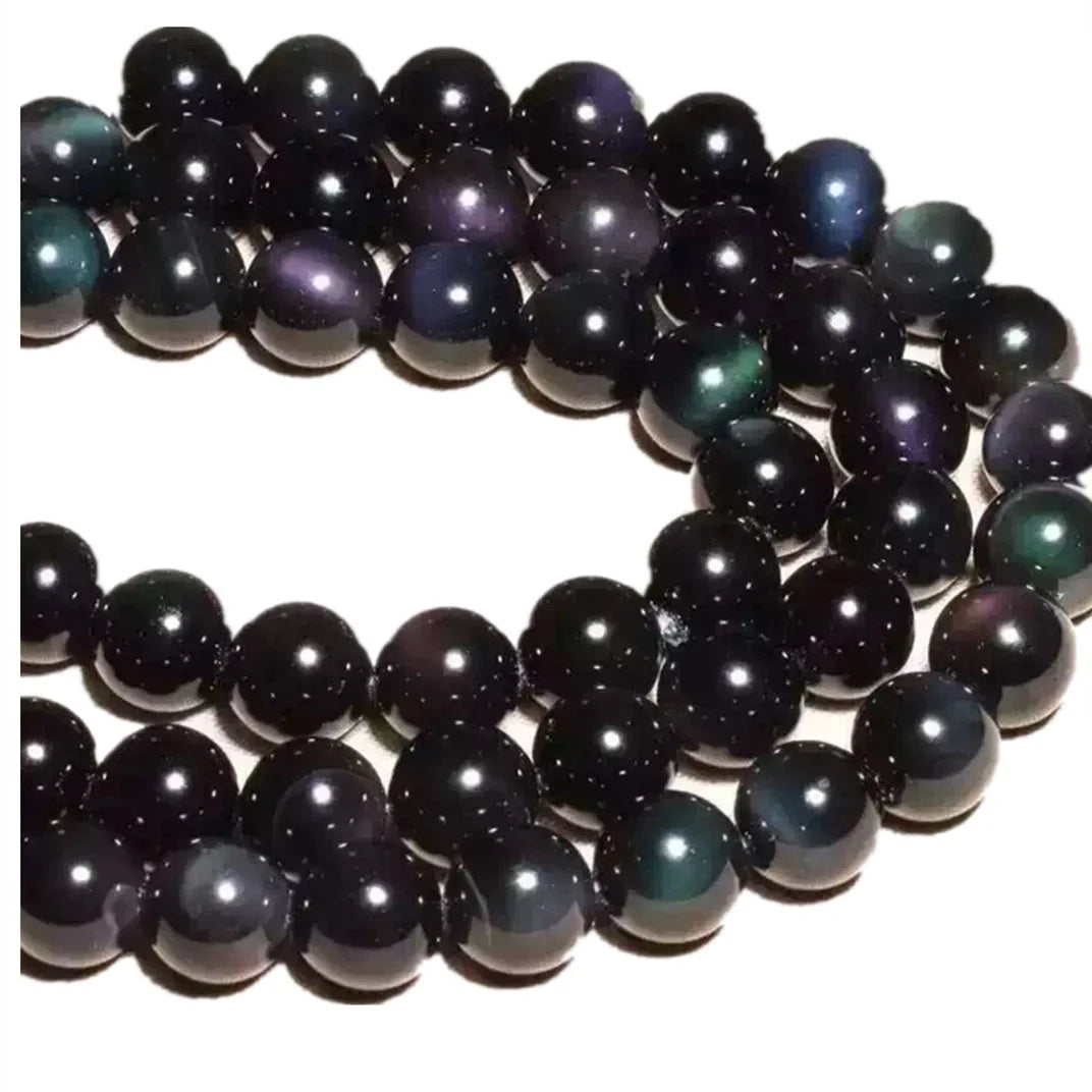 Natural AAA Rainbow Eye Obsidian Round Loose Beads for DIY Jewelry Making Black Obsidian  10mm Stone Beads