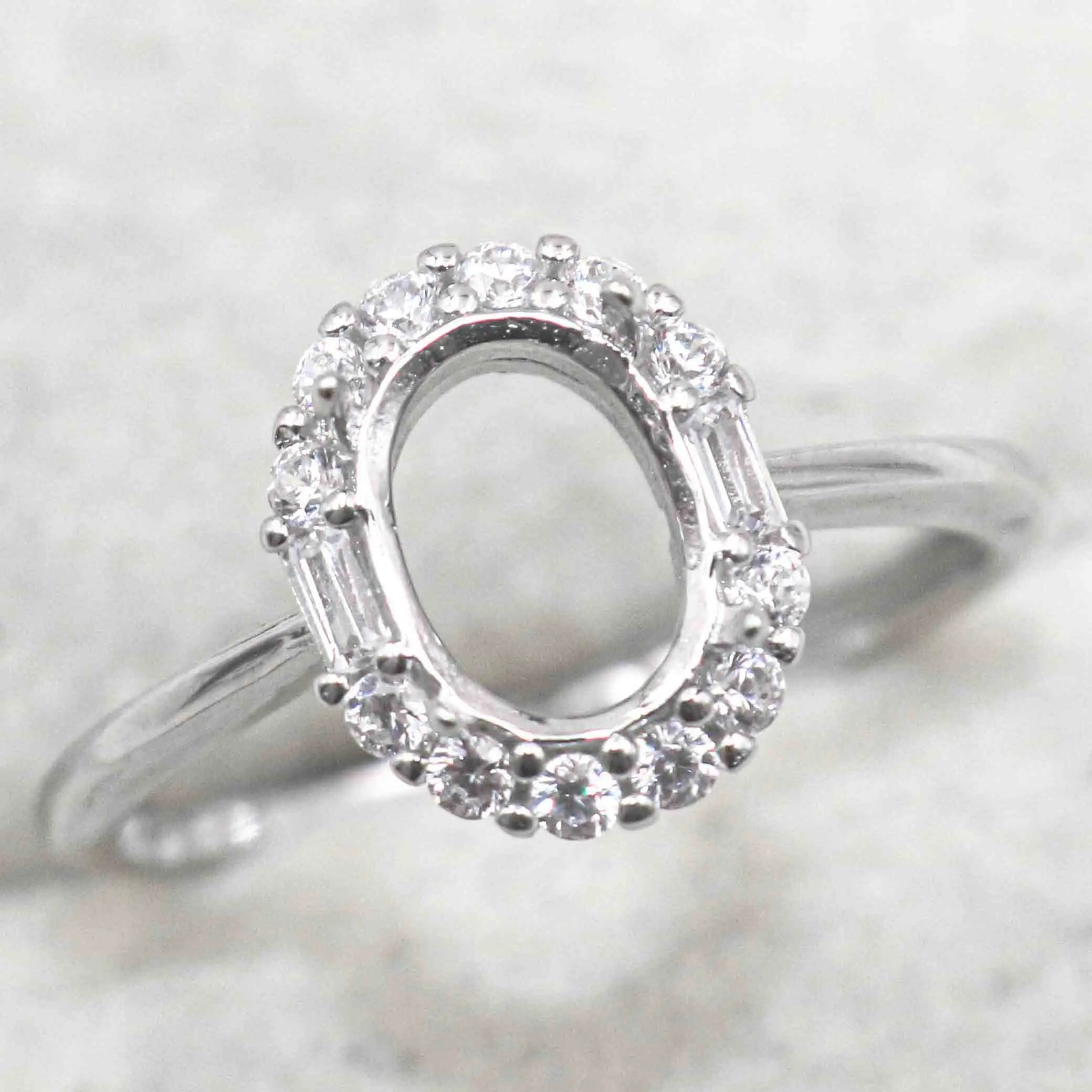 Sterling Silver 6*8/7*9mm Semi Mount Ring Frame Empty Blank S925 Claws Setting Base Holder Without Center Stone for DIY Inlay