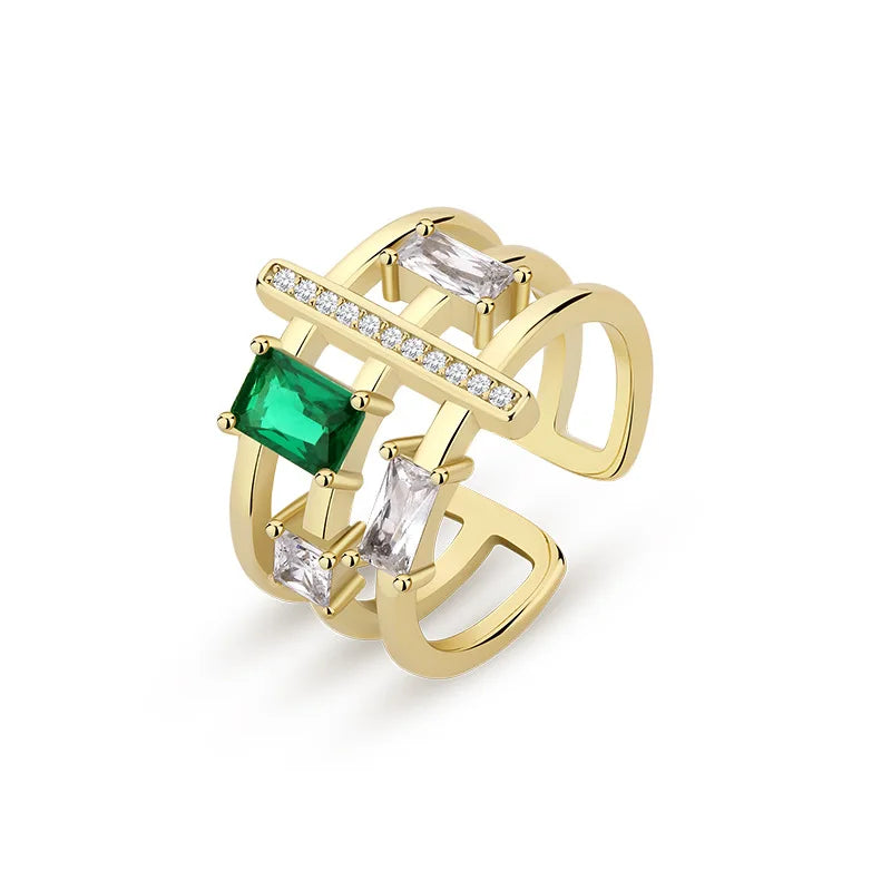 Laodun Fashion INS Style S925 Ring Luxury Classic Engagement Creative Emerald CZ Sterling Silver Adjustable Rings Vermeil