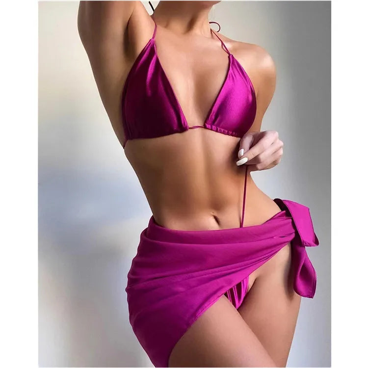 Sexy Mini Micro Bikini 2025 Swimsuit Women Extreme String Brazilian Swimwear Cover up Bikinis Set 3 Pieces Summer Bathing Suit
