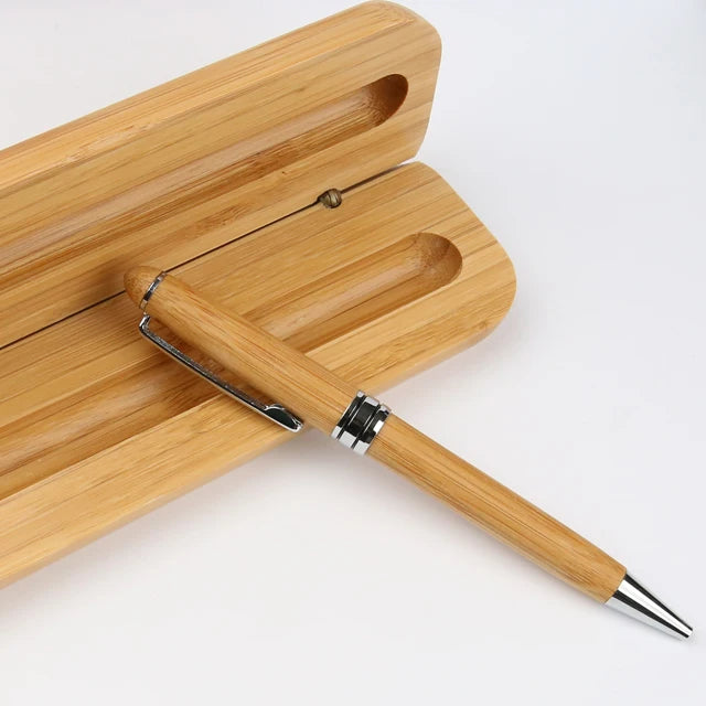 Luxury Metal Bamboo Eco Ball Pen With Laser Engraving Logo Silver or Gold Trims