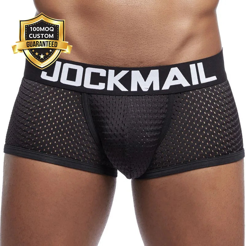 Men's Comfortable Breathable Mesh Quick Dry Ice Silk Boxer Briefs Black Low-Rise Knitted Underwear Shorts Calzoncillos Para