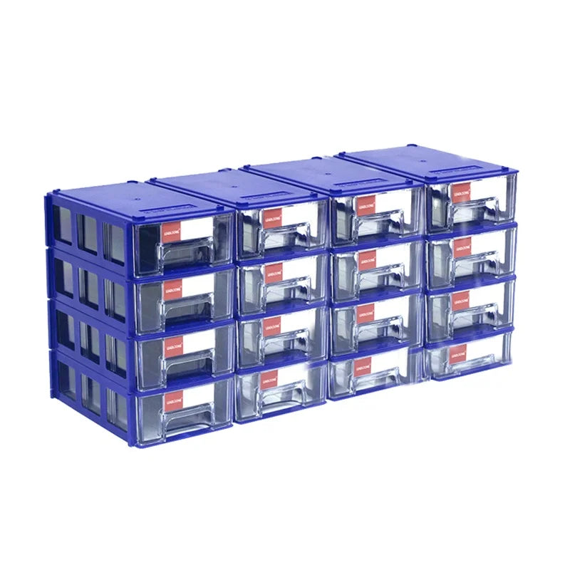 LEADLOONG 16pcs Plastic Storage Box Blue Color 140*90*40mm Hardware Organizer Drawers Stackable 5.51*3.54*1.57inch Tool Boxes