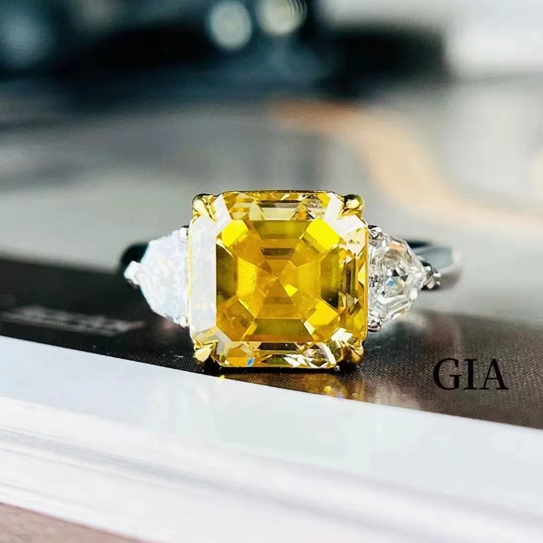 SGARIT Trendy Jewelry Three Stone Diamond Ring I1 Fancy Light Brown Yellow 18K White Gold Big Stone 5.03CT  Diamond Ring