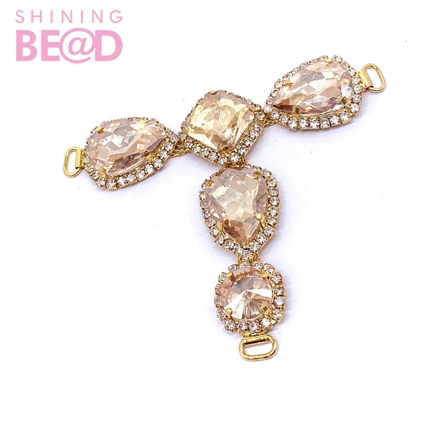 Gold Rhinestone Bikini Connectors Buckle Diamond Chain Garment Sewing Accessories Metal Crystal