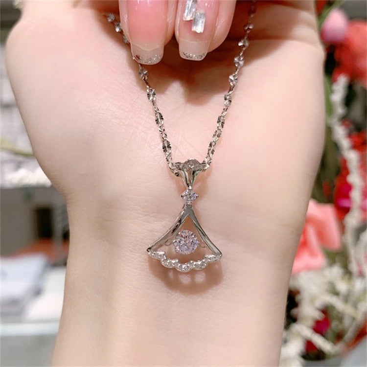 Exquisite Geometric Women Jewelry 925 Sterling Silver Scalloped Skirt Shape Diamond Necklace for Women Girls