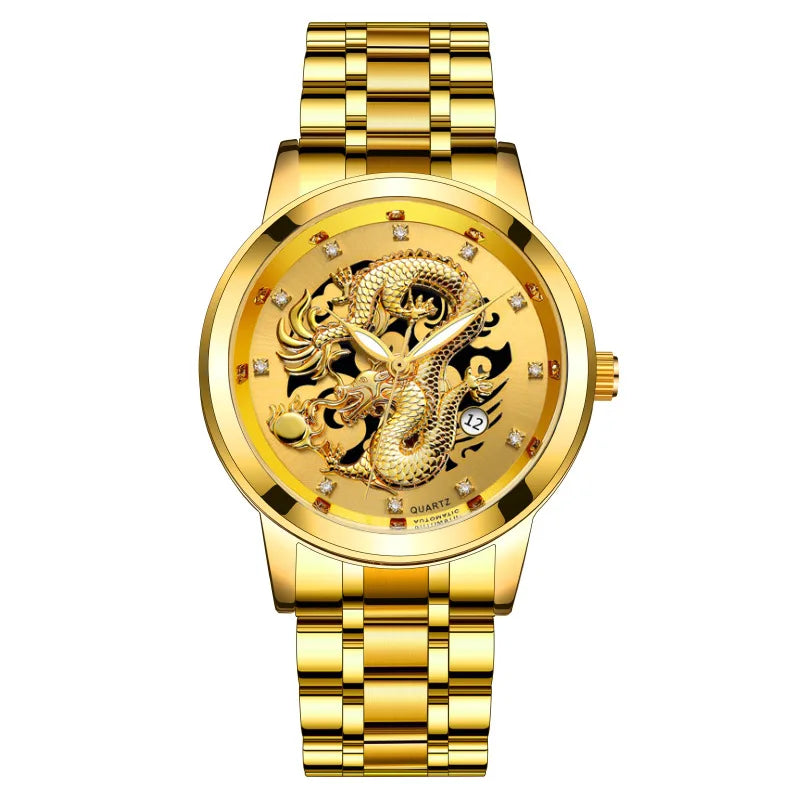 2022 OEM Minimalist Mens Fashion Skeleton Dragon Watches Men Wrist Business Stainless Steel Quartz Watch Relogio Masculino Reloj