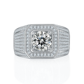 High-End Custom Jewelry Diamond Ring 925 Silver Plated 18K Platinum for Girlfriend 2 Carat Large Round Moissanite Men'S Ring