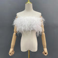 Party Women Strapless Camisole Sleeveless Ostrich Feather Tube Fur Crop Top Ostrich Feather Top