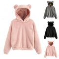 Fitspi  Autumn Winter Womens Hoodie Long Sleeve Bear Ear Sweater Plush Warm Hoodie