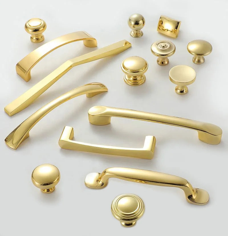 Hot Sale Polished Shiny Gold Kitchen Cabinet Pulls Brass Furniture Wardrobe Cupboard Handle Drawer Knob